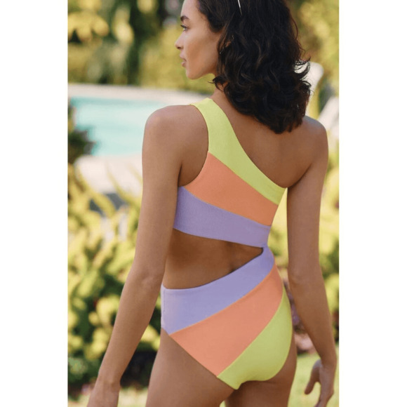 Beach Riot Joyce One Piece Swimsuit Sun-dazed Colorblock One Shoulder Cut-Out - Picture 3 of 13
